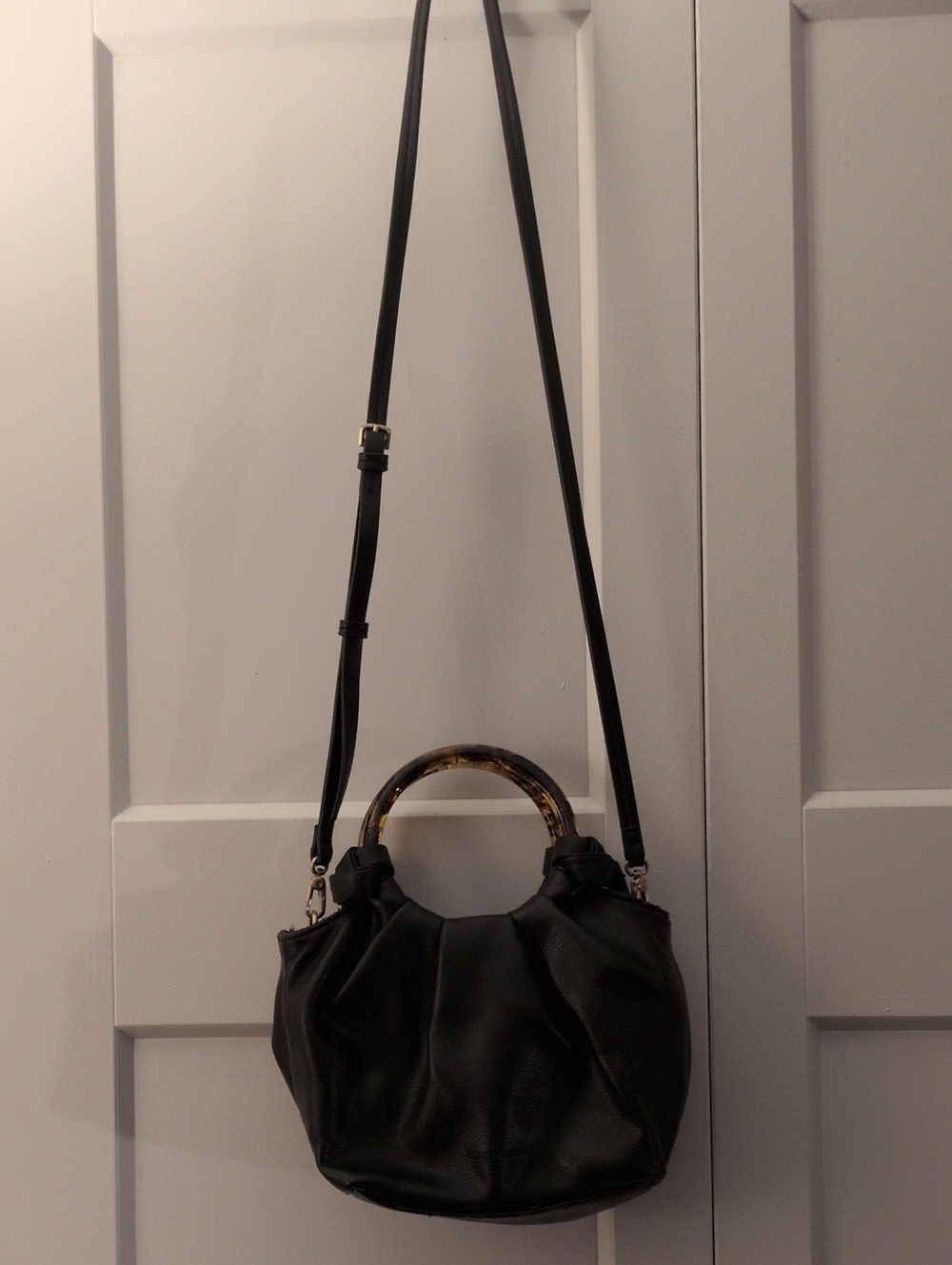 Elizabeth And James Black Leather Crossbody Bag with Tortoiseshell Handle